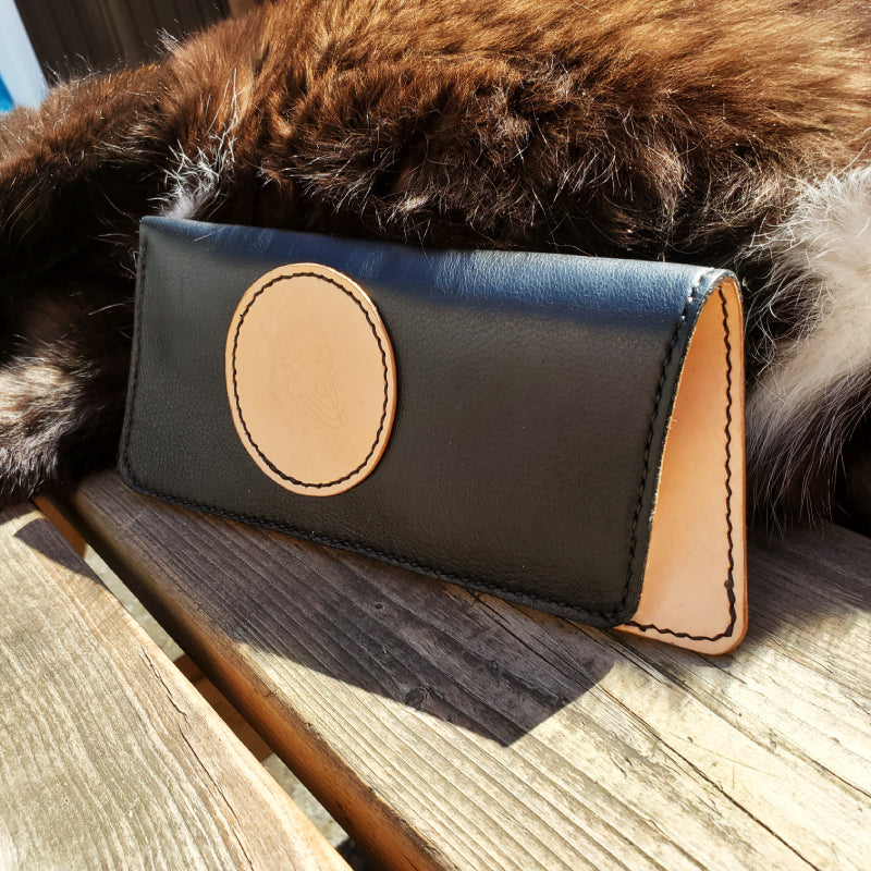 étui à lunettes noir et cuir naturel