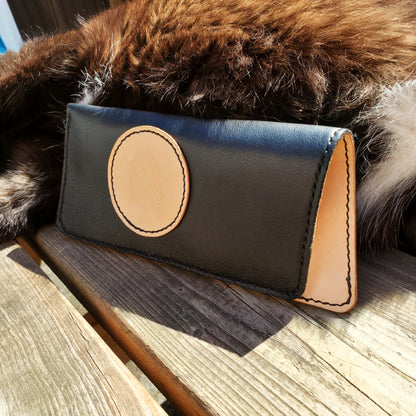 étui à lunettes noir et cuir naturel