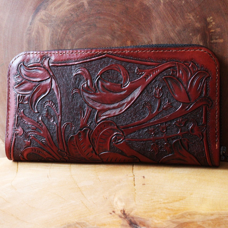 Porte feuille long ciselé floral