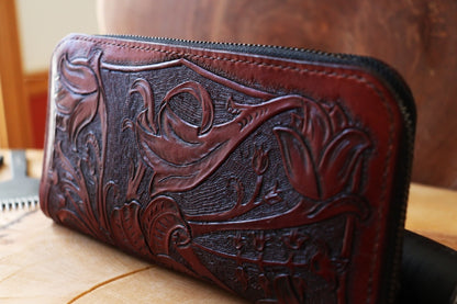 Porte feuille long ciselé floral