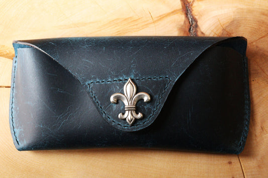 Étui à lunettes bleu Fleur de lys
